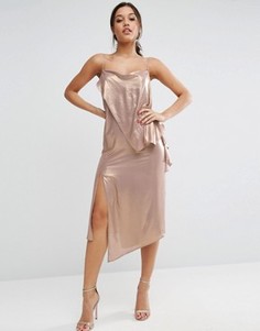 Платье миди металлик с драпировкой спереди ASOS - Серебряный
