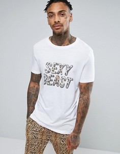 Футболка с леопардовым принтом Sexy Beast ASOS - Белый