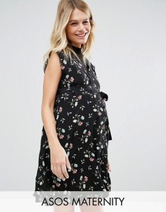 Чайное платье для беременных с кружевом и цветочным принтом ASOS Maternity - Мульти