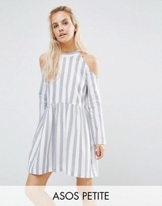 Хлопковое платье в полоску с присборенной юбкой ASOS PETITE - Мульти