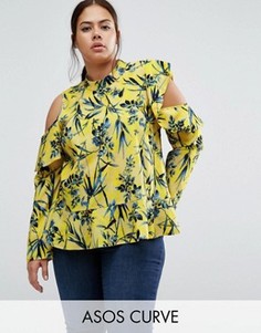 Топ с открытыми плечами, оборками и цветочным принтом ASOS CURVE - Мульти