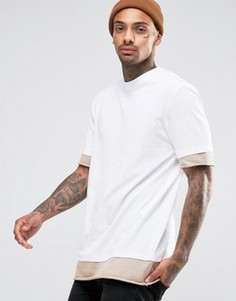 Супердлинная футболка из плотного трикотажа со вставками на рукавах и по низу ASOS - Белый