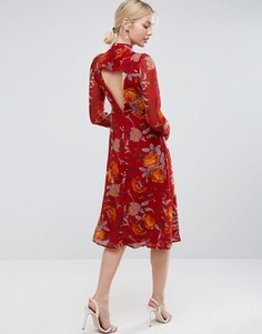 Платье миди с цветочным принтом и вырезом на спинке ASOS - Мульти