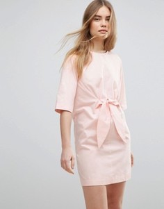 Хлопковое платье мини с завязкой ASOS - Розовый