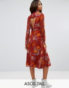 Платье миди с принтом роз ASOS TALL - Красный