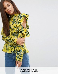 Топ с цветочным узором, оборками и открытыми плечами ASOS TALL - Мульти