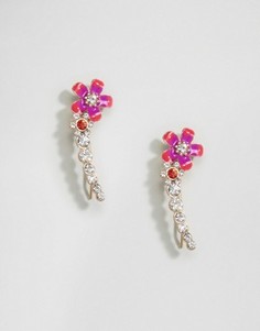 Серьги-клаймберы с эмалированными цветами ASOS - Розовый