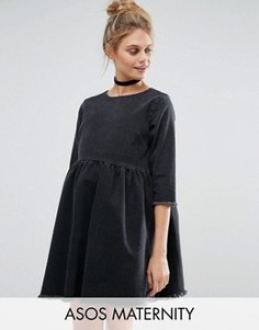 Черное выбеленное платье с присборенной юбкой ASOS MATERNITY - Черный