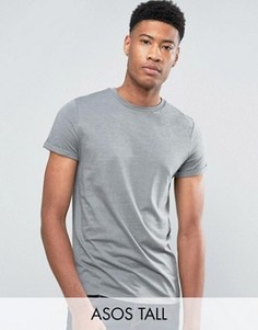 Синяя меланжевая футболка с отворотами на рукавах ASOS TALL - Черный