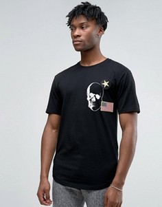 Длинная футболка с нашивками и асимметричным краем Only & Sons - Черный