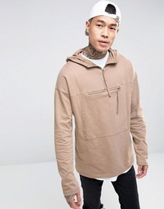 Oversize-лонгслив с капюшоном и карманом-кенгуру ASOS - Коричневый