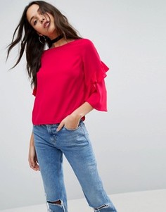 Футболка с оборками на рукавах ASOS - Красный