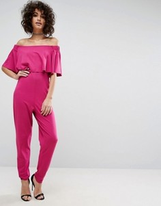 Трикотажный комбинезон с рюшами ASOS - Розовый