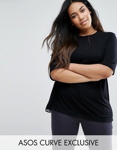 Длинная футболка с кружевом по низу ASOS CURVE - Черный