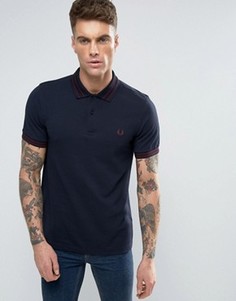 Темно-синяя узкая футболка-поло из пике с кантом Fred Perry - Темно-синий