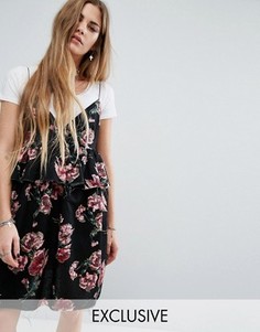 Жаккардовое платье на бретельках с необработанным краем Reclaimed Vintage - Черный