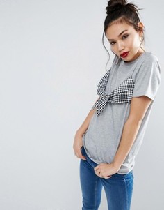 Футболка со вставкой-бандо в клеточку ASOS - Мульти