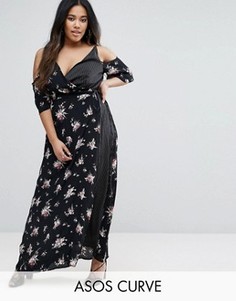 Платье макси с запахом спереди и вырезами на плечах ASOS CURVE - Мульти