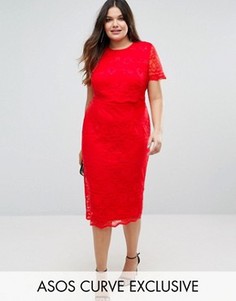 Кружевное платье-футляр миди с укороченным топом ASOS CURVE - Красный