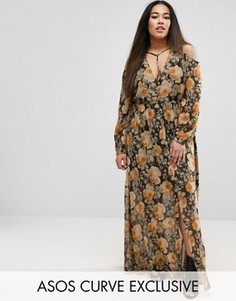 Платье макси с цветочным принтом и длинными рукавами ASOS CURVE - Мульти