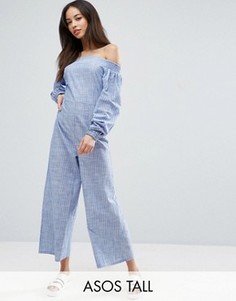 Хлопковый комбинезон в полоску с открытыми плечами ASOS TALL - Мульти