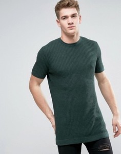 Длинная зеленая футболка с вафельной фактурой ASOS - Синий