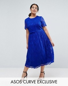 Кружевное приталенное платье миди ASOS CURVE - Синий