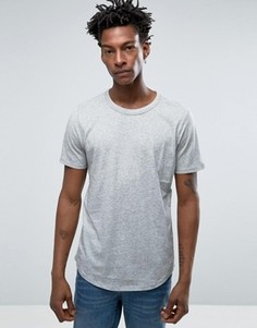 Меланжевая футболка с закругленным низом Selected Homme - Серый