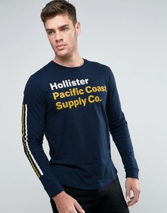 Синий лонгслив с принтом Hollister - Синий