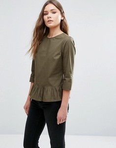 Топ свободного покроя с оборкой по краю New Look - Зеленый