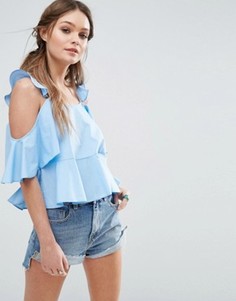Хлопковый топ с рюшами и вырезами на плечах ASOS - Желтый