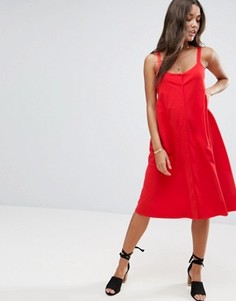 Свободное платье миди на пуговицах ASOS - Красный