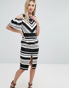 Черно-белое платье-футляр в полоску с вырезами на плечах ASOS - Мульти