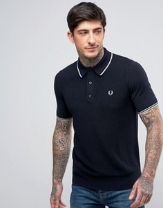 Темно-синее вязаное поло с контрастной отделкой Fred Perry - Темно-синий