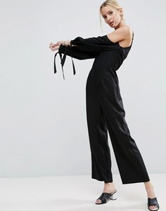 Комбинезон с вырезами на плечах из структурированного хлопка ASOS - Черный