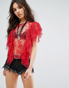 Кружевной топ с оборкой Glamorous - Красный