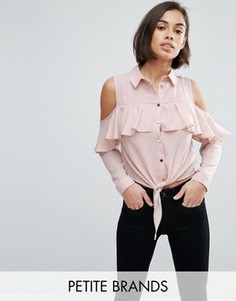 Рубашка из ткани добби с открытыми плечами и оборкой Miss Selfridge Petite - Розовый