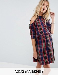 Свободное платье в клетку с открытыми плечами ASOS Maternity - Мульти
