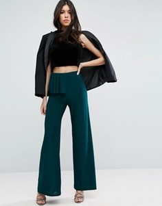 Широкие брюки с рюшами ASOS - Зеленый