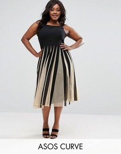 Черно-белое платье миди с сеткой ASOS CURVE - Мульти