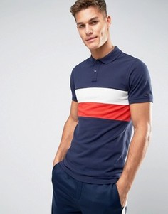 Tommy Hilfiger Denim Pique Polo Chest Stripe Regular Fit in Navy - Темно-синий