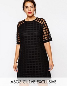 Цельнокройное платье из решетчатой сеточки ASOS CURVE - Черный