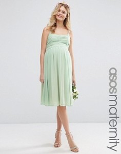 Присборенное платье миди с открытыми плечами ASOS Maternity WEDDING - Зеленый