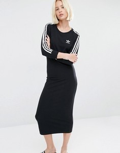 Платье макси с тремя полосками adidas Originals - Черный