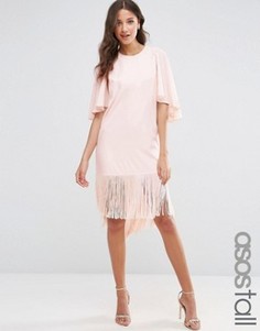 Платье-футболка с рукавами-бабочка и бахромой по краю ASOS TALL - Розовый