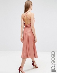 Приталенное платье миди с эффектом металлик и лямками на спине ASOS TALL - Бежевый