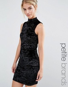 Бархатное облегающее платье с высокой горловиной Miss Selfridge Petite - Черный