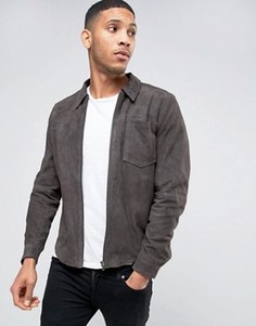 Замшевая куртка в стиле рубашки Selected Homme - Серый