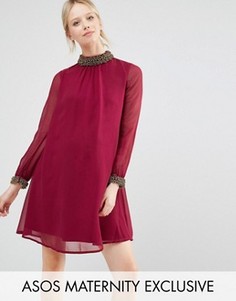 Цельнокройное платье для беременных с декоративной отделкой ASOS Maternity - Красный