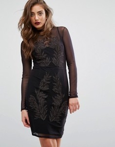 Платье с длинными рукавами и вышивкой Miss Selfridge - Черный